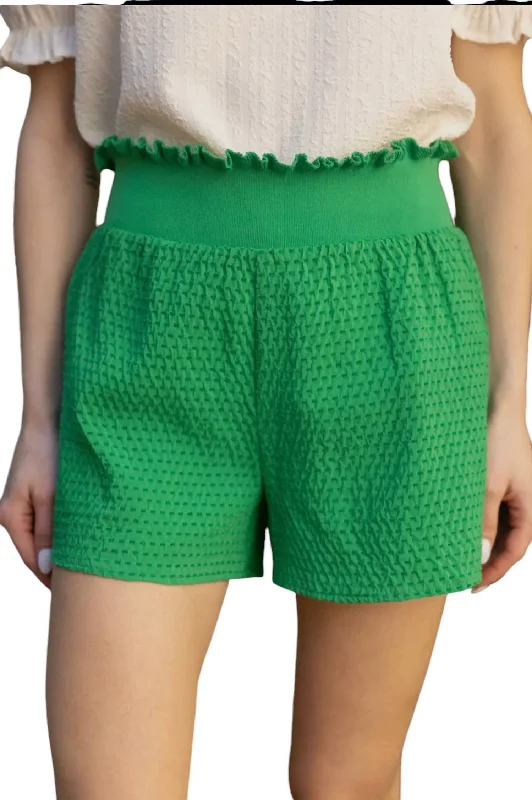 Sale For Women Wide Elastic Waistt Extured Shorts In Green