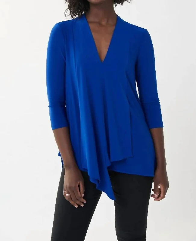 Comfortable Garments For Women V-Neck Draped Tunic In Royal Sapphire