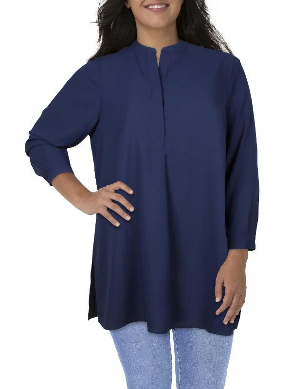 Comfortable Women's Attire Plus Womens Split Hem V-Neck Tunic Top