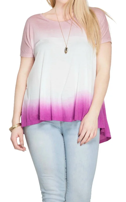 Women's Comfortable Lounge Attire Ombre Short Sleeve Tunic Top - Plus In Magenta