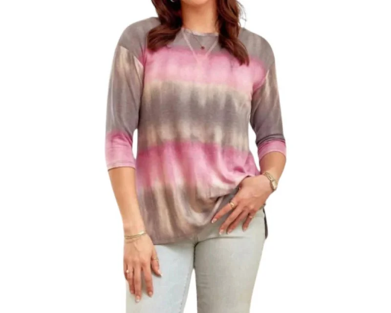 Women's Apparel And Garments 3/4 Sleeve Tunic Top In Multi-Colored