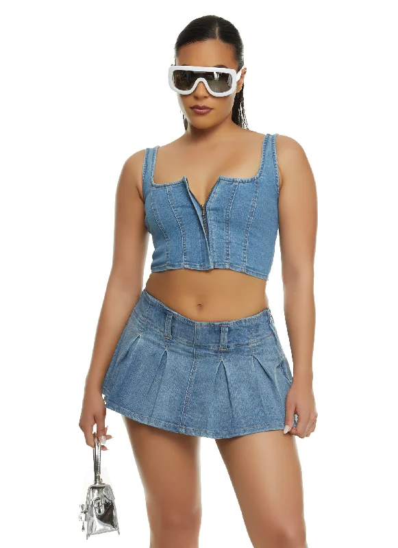 Boutique Dress Online Denim Zip Up Bustier Crop Top