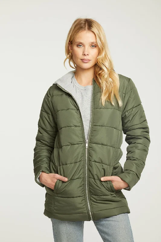 Clothes For Women Quilted Hooded Long Puffer Zip Up Jacket