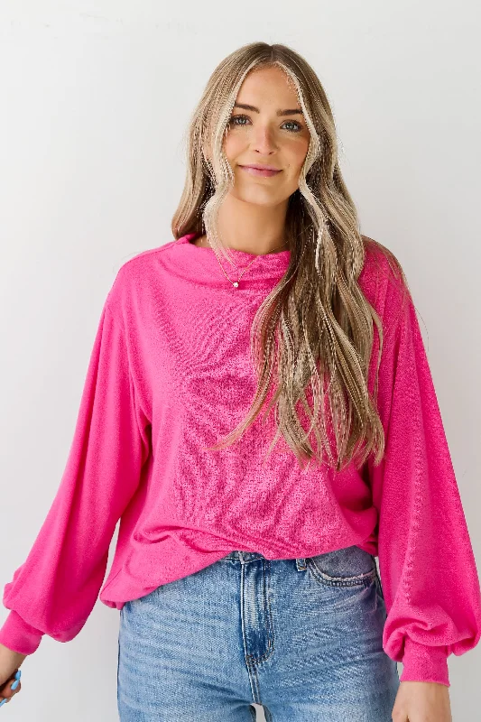 Women's Vintage-Inspired Outfit FINAL SALE - Lola Hot Pink Lightweight Knit Top - DU DEAL