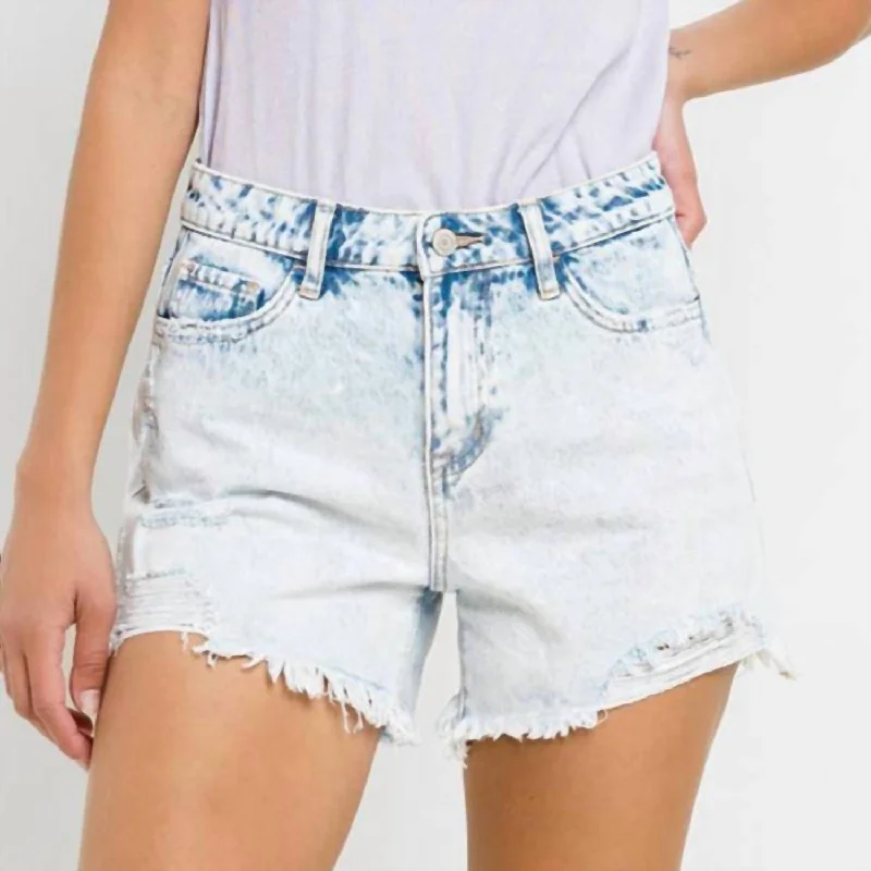 Premium Fabrics High Rise Distressed Shorts In Light Wash