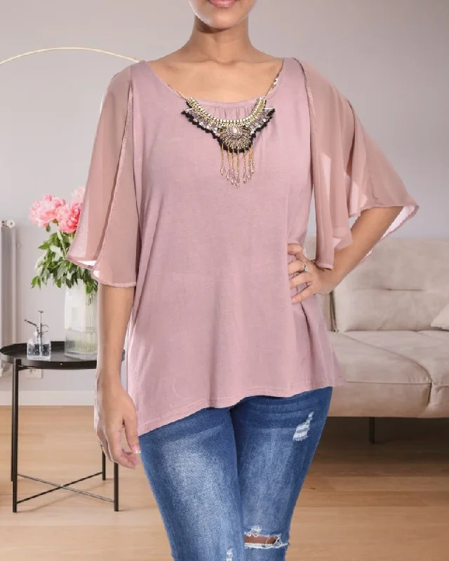 Women's Outfit Ladies Chiffon Knit Top With Chain