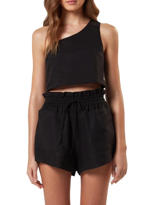 Trendy Boutiques Online Tillie Womens Linen One Sholulder Crop Top