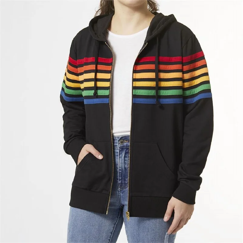 Casual Outfit For Women Amora Multi Stripe Zip-Up Sweatshirt In Black