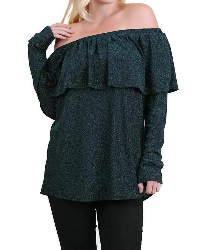 Women's Seasonal Fashion Trends Metallic Ruffled Tunic In Peacock