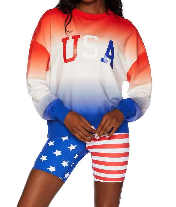 Women's Party Outfit Usa Sweatshirt In Patriotic Gradient