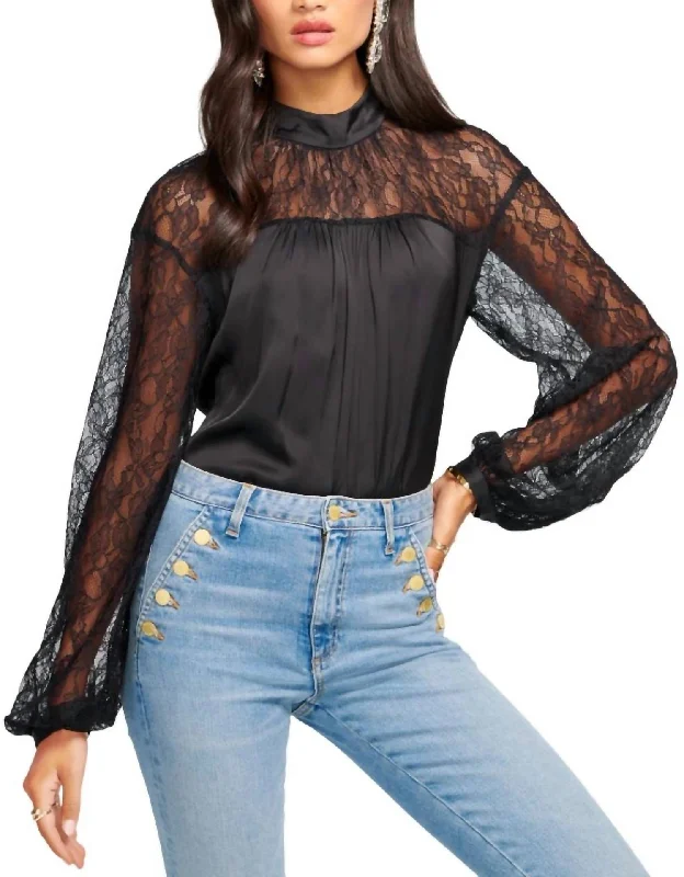 Luxury Fashion Sorinda Lace Mock Neck Top In Black