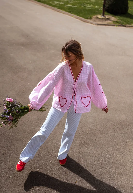 Stylish Women's Attire Pink Gingham Harper Blouse