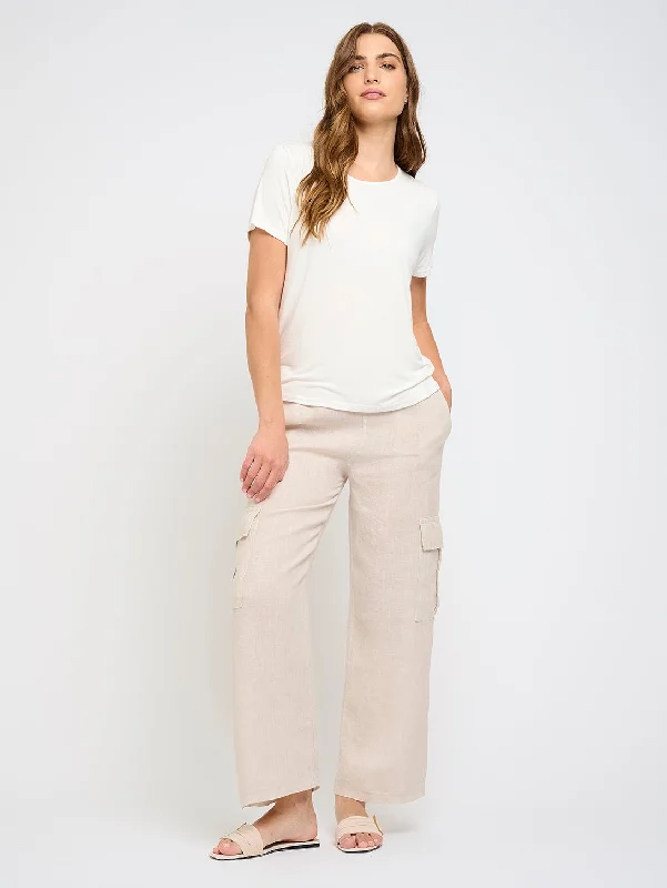 Women's Professional Attire Linen Cargo Pant - Beige