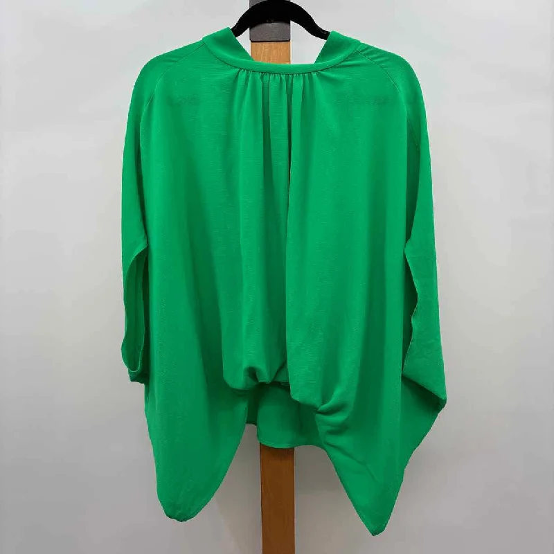 Women's Elegant Evening Attire Tyche Women's Size L Green Solid Short Sleeve Shirt