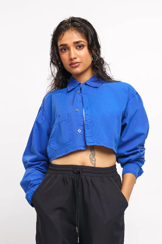 Fashion Women's Clothing Blue Cropped Shirt