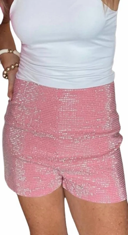 Women Clothing Rhinestone Stud Shorts In Pink