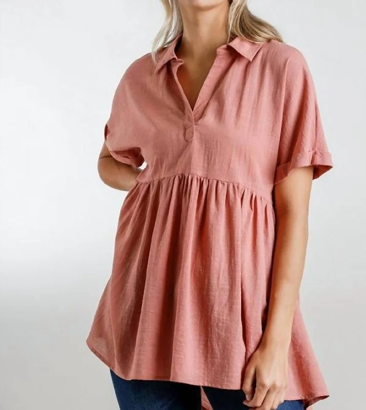 Women's Activewear Apparel Babydoll Long Tunic In Rose