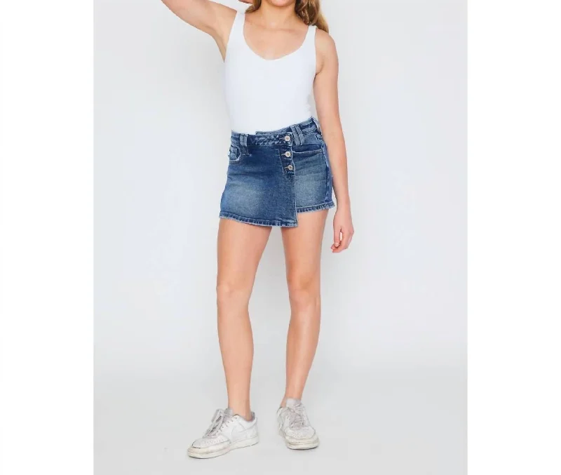 City Fashion Girls Cross Over Skort In Medium Wash