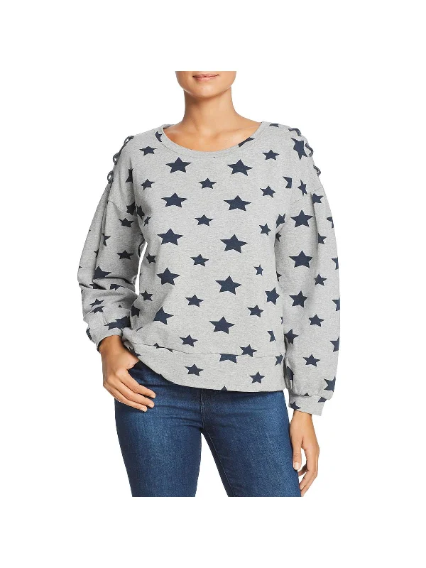 Women's Holiday Outfit Womens Star Print Lace-Up Sweatshirt