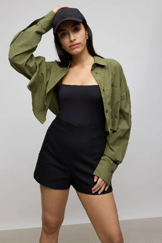 Best Boutiques Online Olive Green Cropped Cotton Shirt