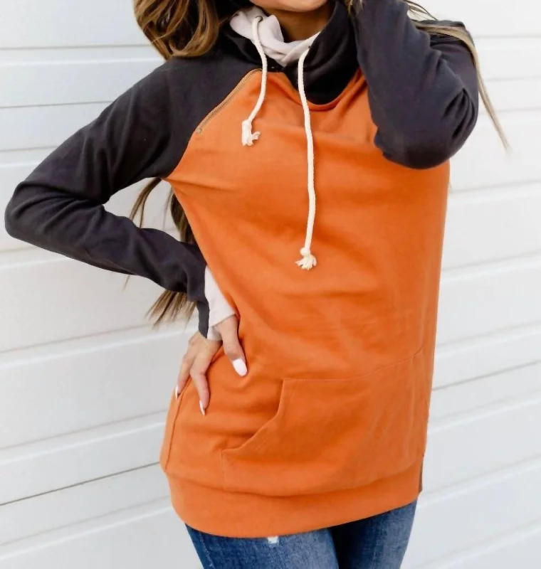 Casual Attire For Women Happy Haunting Doublehood Sweatshirt In Orange/charcoal