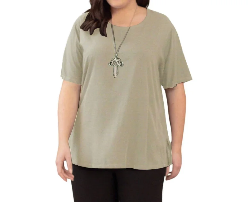 Women's Charming Outfit For Events Rayon Short Sleeve Top - Plus In Khaki