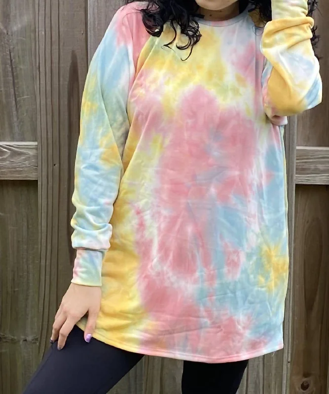 Women's Stylish Vacation Attire Tie Dye Raglan Tunic In Coral