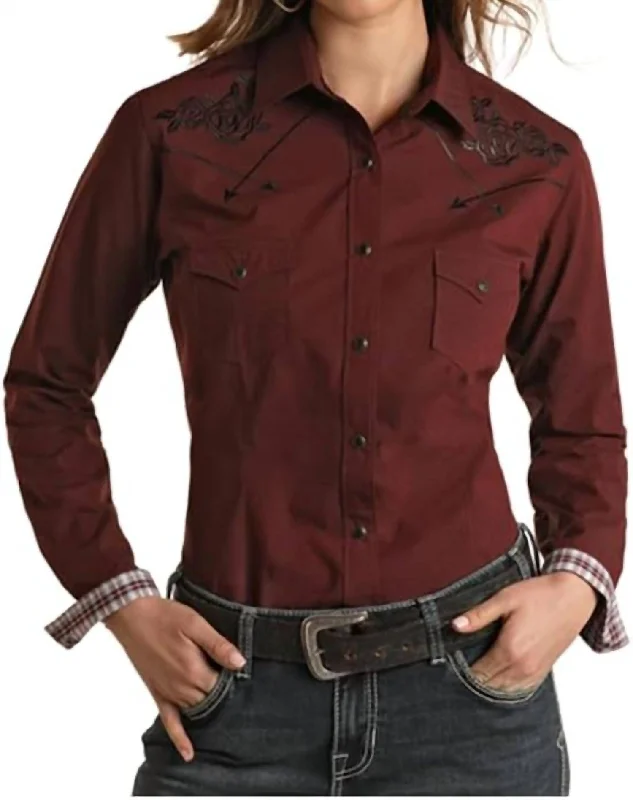 Clothes For Woman Women's Long Sleeve Western Snap Shirt In Maroon