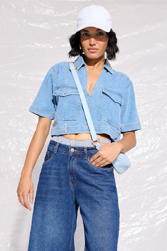 Holiday Gift Guide Sale Front Pocket Denim Crop Top