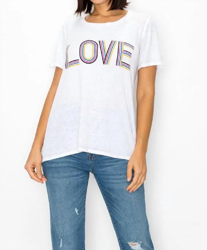 Classic Women's Clothing Styles Love Graphic Print Short Sleeve Tee In White