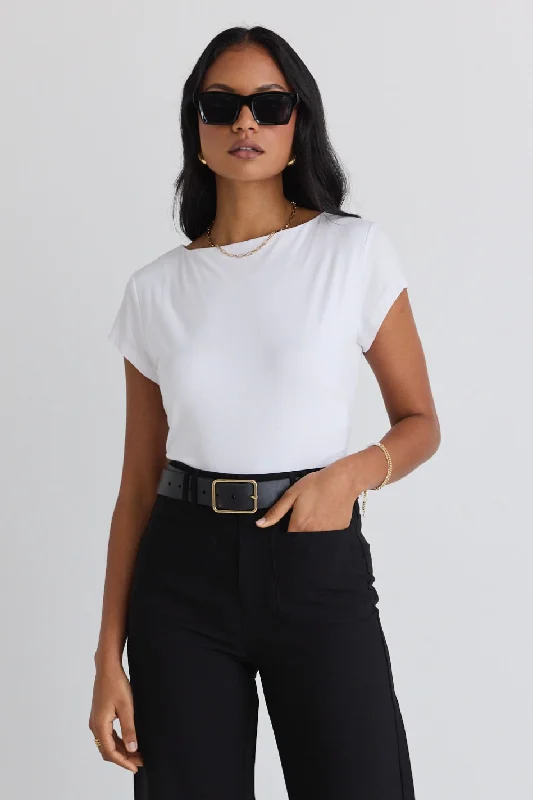 Holiday Gift Guide Sale Impartial Ivory Cap Sleeve Boat Neck Top