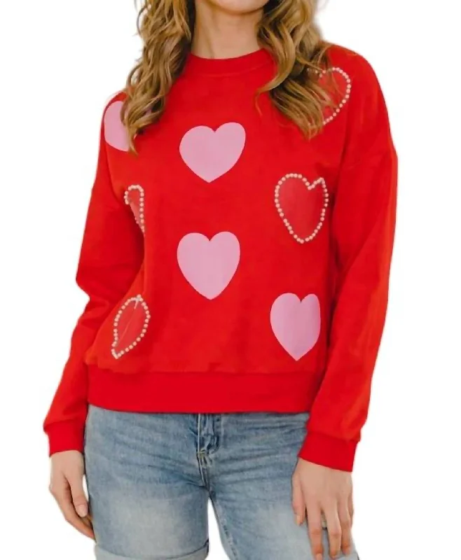 Women's Vintage Attire Hearts Of Love Sweatshirt In Red