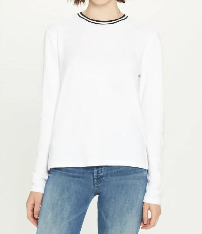 Luxe Women's Fashion Fine Terry Ringer Long Sleeve Tee In Tipped White