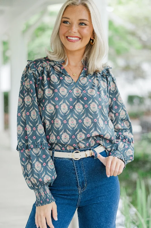 Women's Plus-Size Outfit All Worth It Navy Blue Medallion Blouse