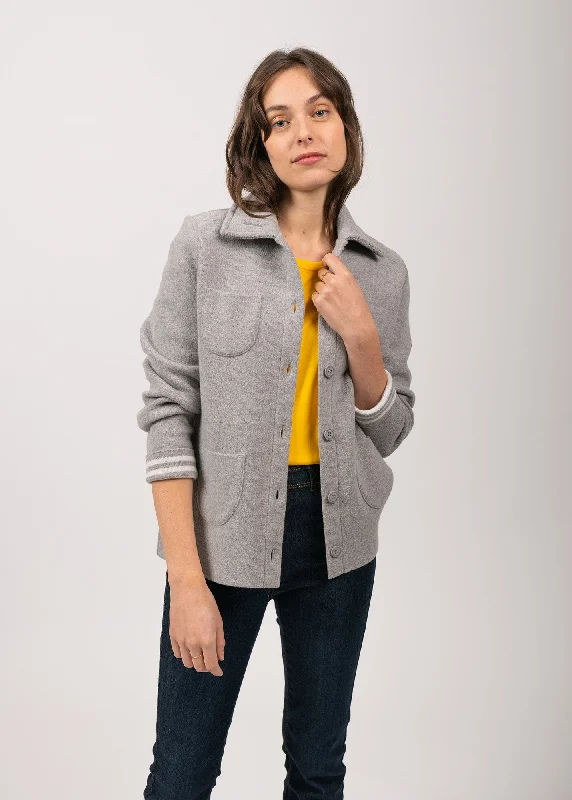 Online Boutiques Clothing NASHVILLE - Short Buttoned Jacket with Patch Pockets for Women (LIGHT GREY / WINTER WHITE)