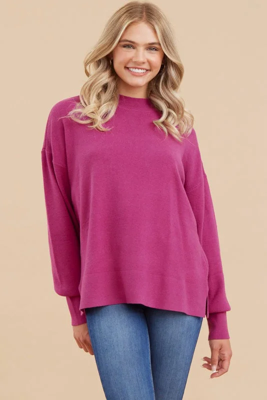 Best Boutiques Online Magenta Knit Mock Neck Long Sleeve Top