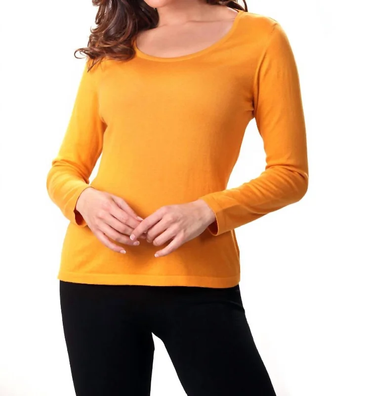 Exclusive Sale Long Sleeve Scoop Neck Top In Mustard