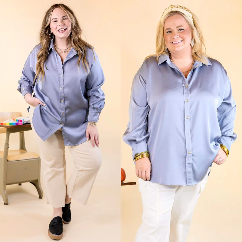 Outfits For Women Tell Me Something Good Long Sleeve Button Up Top in Dusty Blue