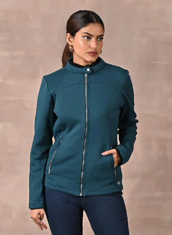 Vibrant Styles Teal Quilted Jacket with Zipper Detail