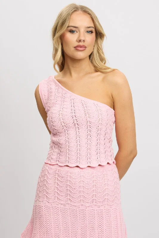 Women's Classic Attire Pink Knit Top One Shoulder