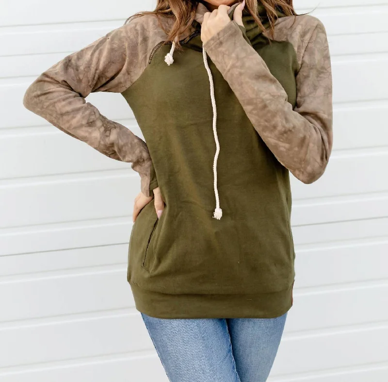 Stylish Women's Attire Doublehood Sweatshirt In Olive Tie Dye