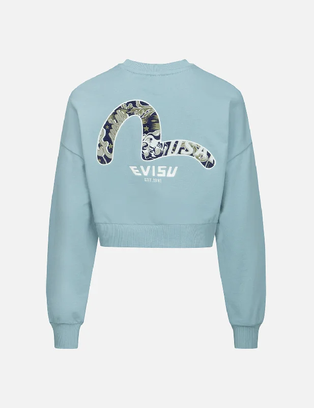 Online Boutique Clothing Logo and Godhead-pattern Seagull Embroidery Cropped Sweatshirt