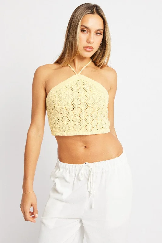 Women's Outdoor Activity Garments Yellow Halter Neck Knit Top