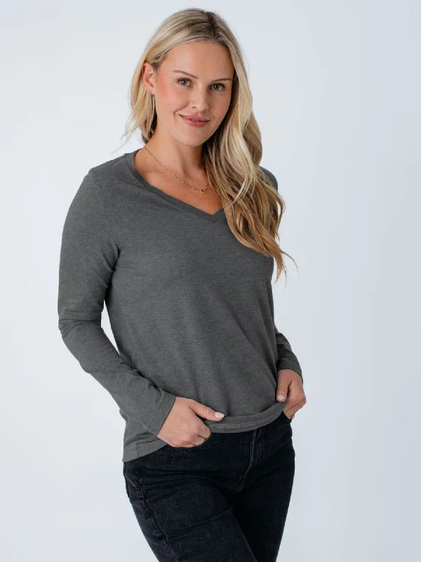 Women's Clothing Online Sale Women's Carbon Grey Long Sleeve V-Neck