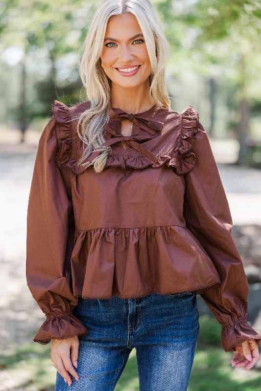 Women's Classic Outfit Just A Thought Brown Bow Blouse