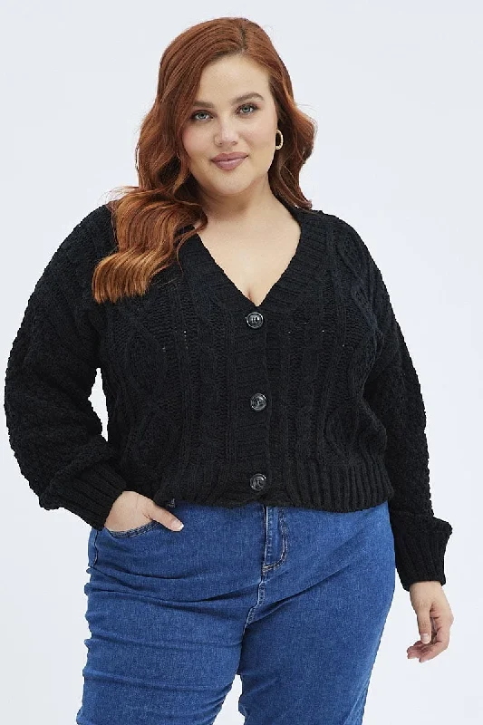 Holiday Gift Guide Sale Black Knit Cardigan Cabled