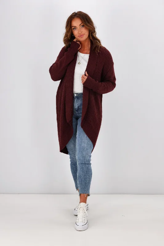 Outfits For Women Alpine By Shine On Piccolo Merino Longline Scooped Hem Cardigan Claret