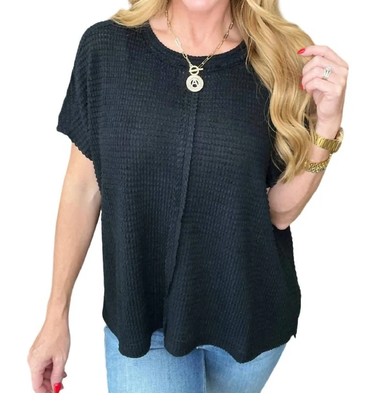 Women's Seasonal Fashion Trends Dolman Short Sleeve Front Seam Top In Black