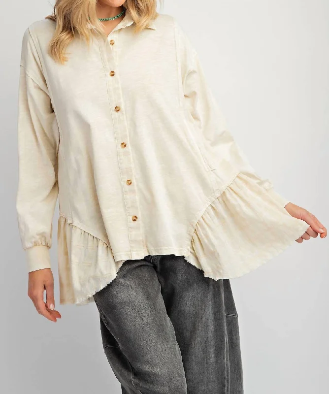 Women's Casual Apparel Button Down Mineral Washed Tunic In Cream