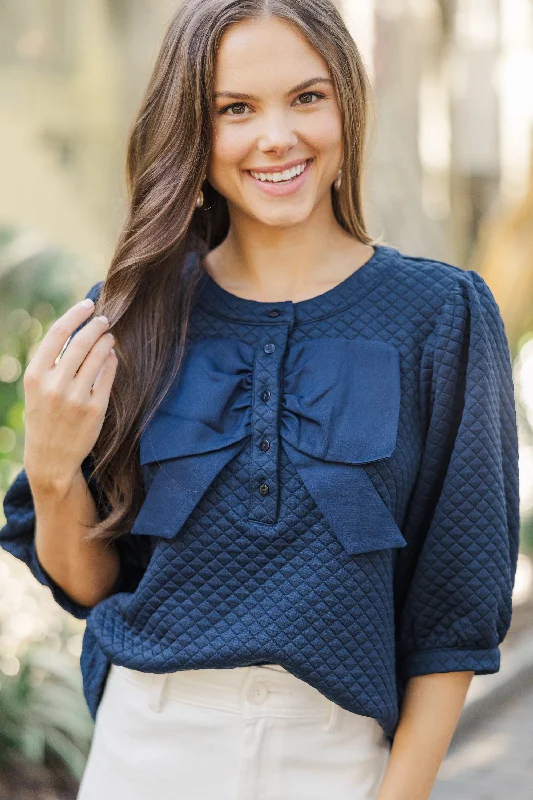 Women's Floral Print Outfit All That You Know Navy Blue Textured Blouse